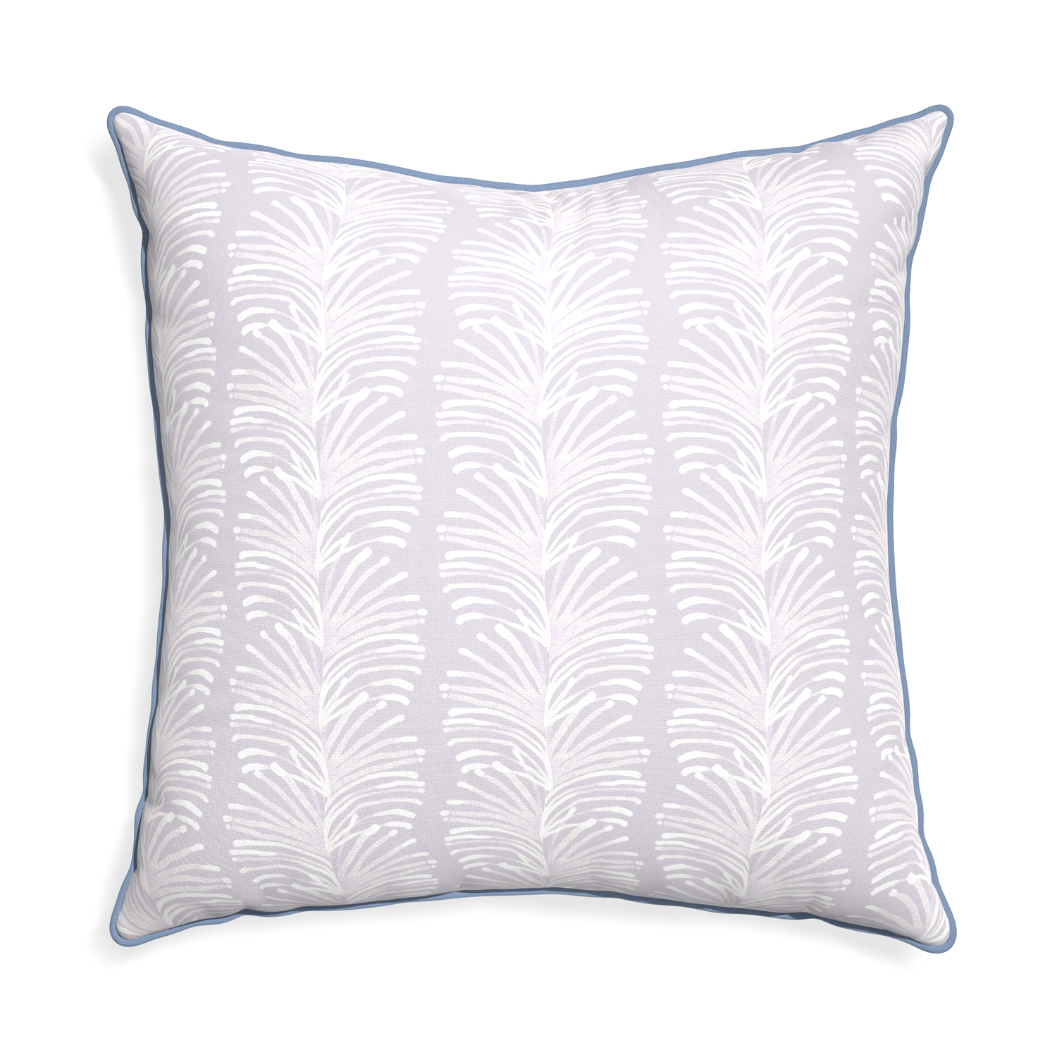 Euro-sham emma lavender custom pillow with sky piping on white background