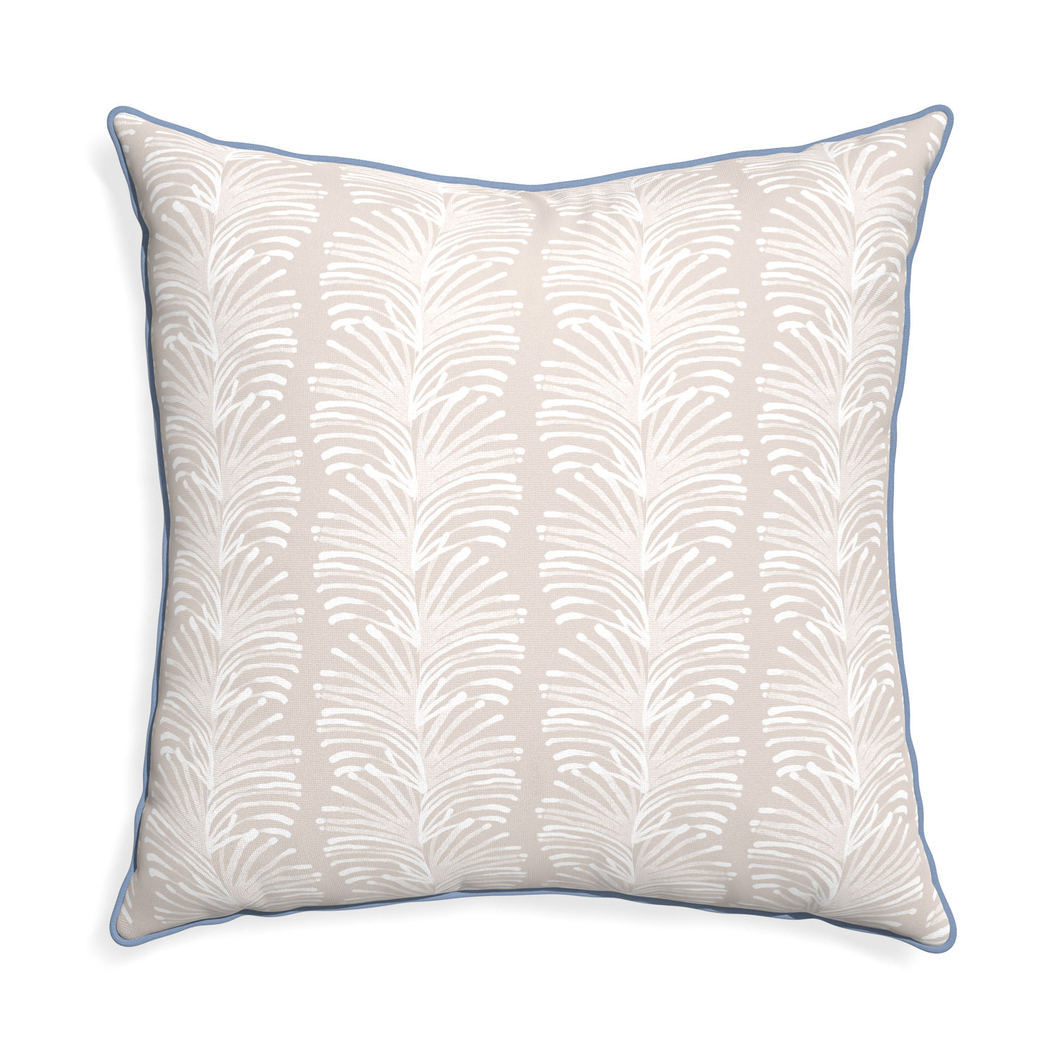 Euro-sham emma sand custom pillow with sky piping on white background