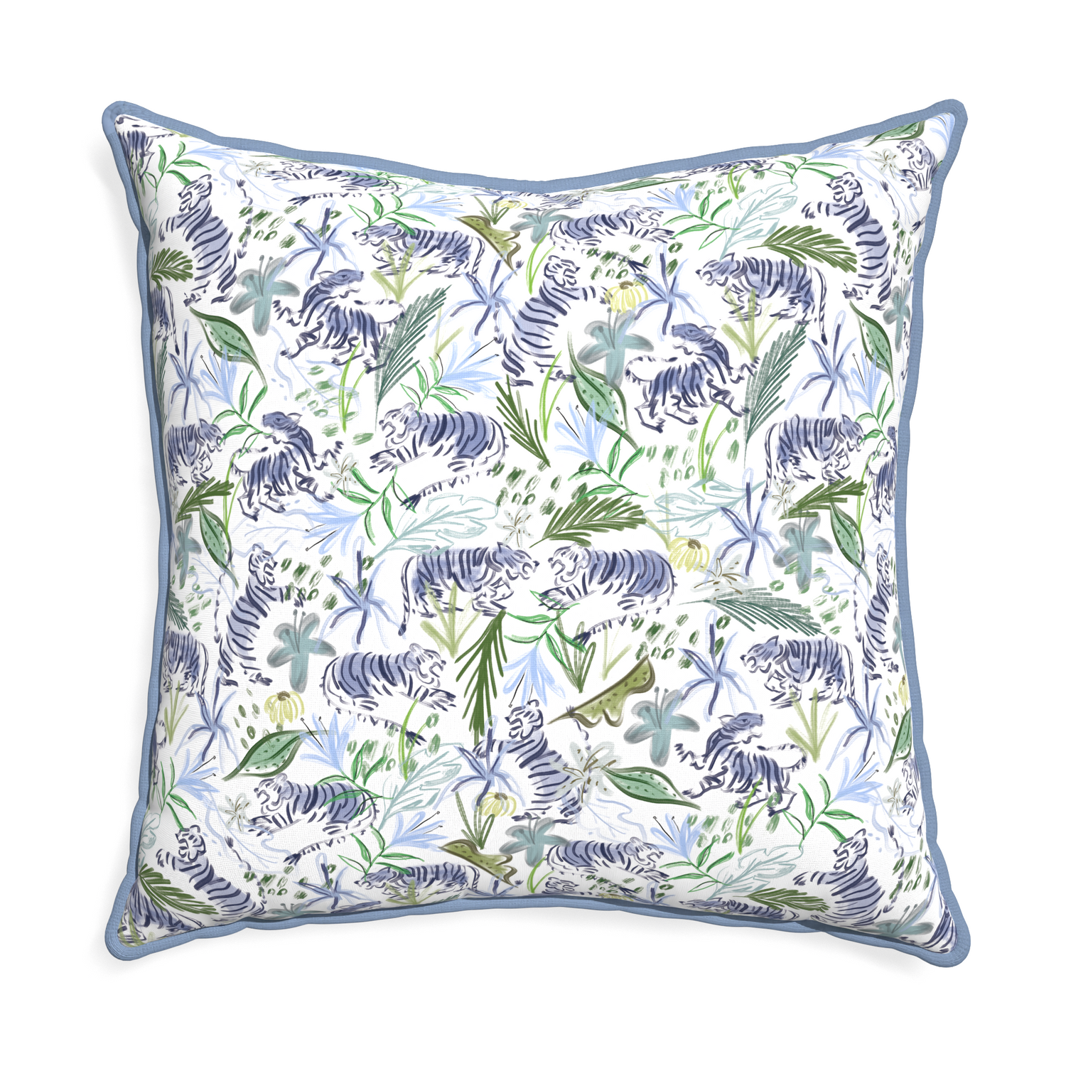 Euro-sham frida green custom pillow with sky piping on white background