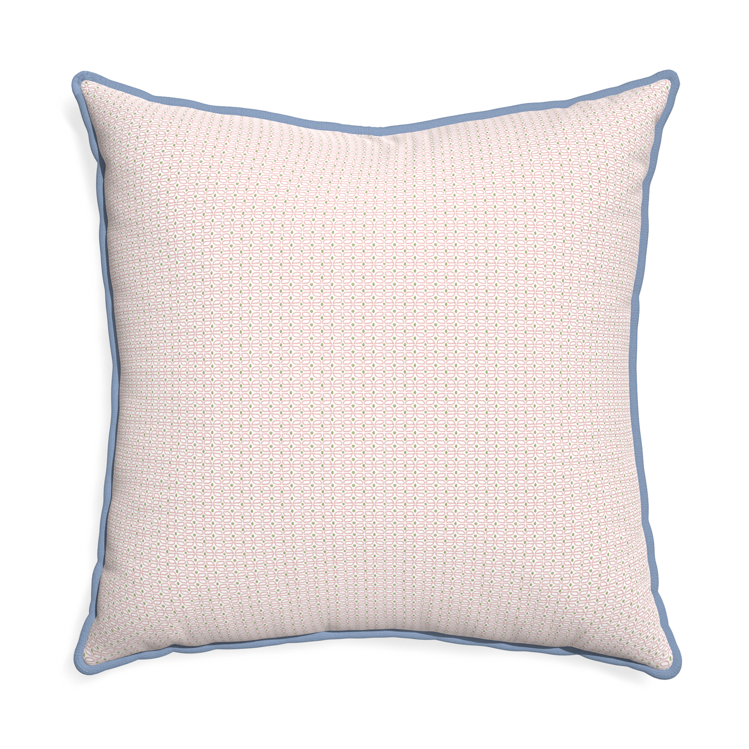 Euro-sham loomi pink custom pillow with sky piping on white background