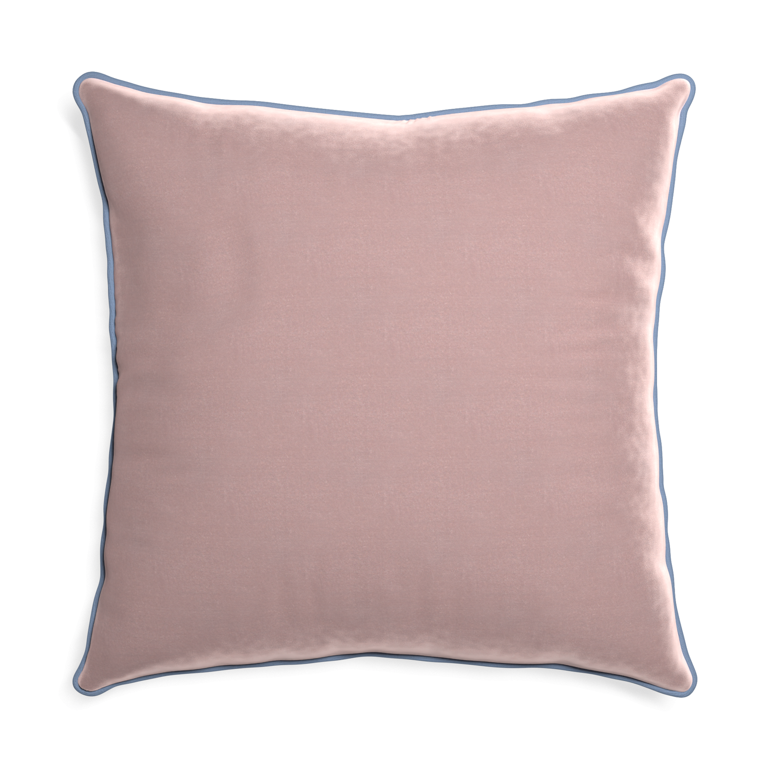 Euro-sham mauve velvet custom pillow with sky piping on white background
