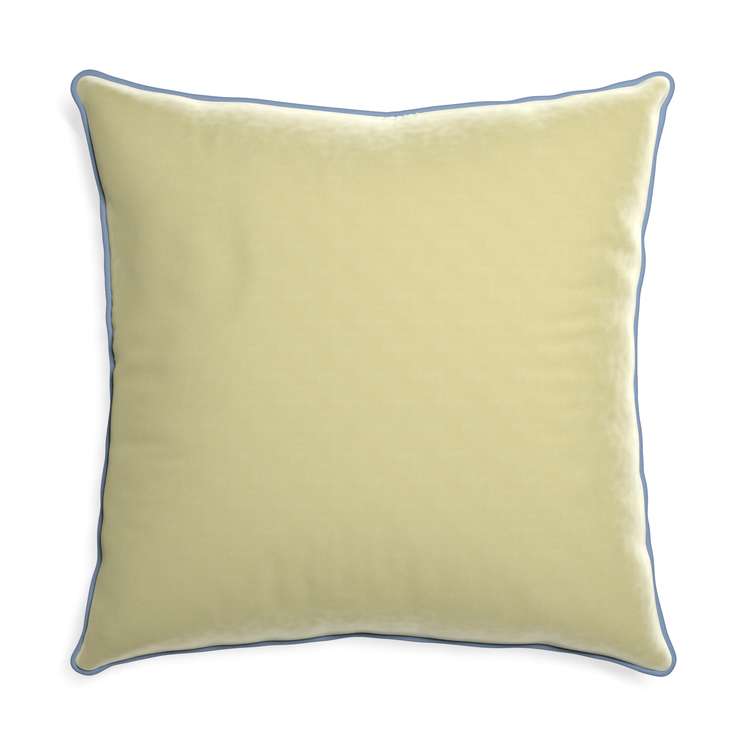 square light green velvet pillow with sky blue piping