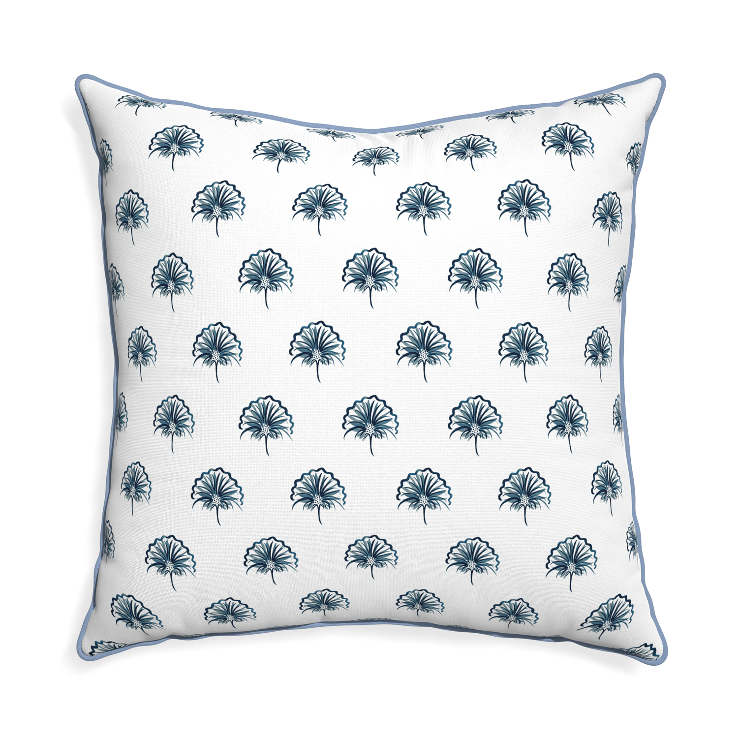 Euro-sham penelope midnight custom pillow with sky piping on white background