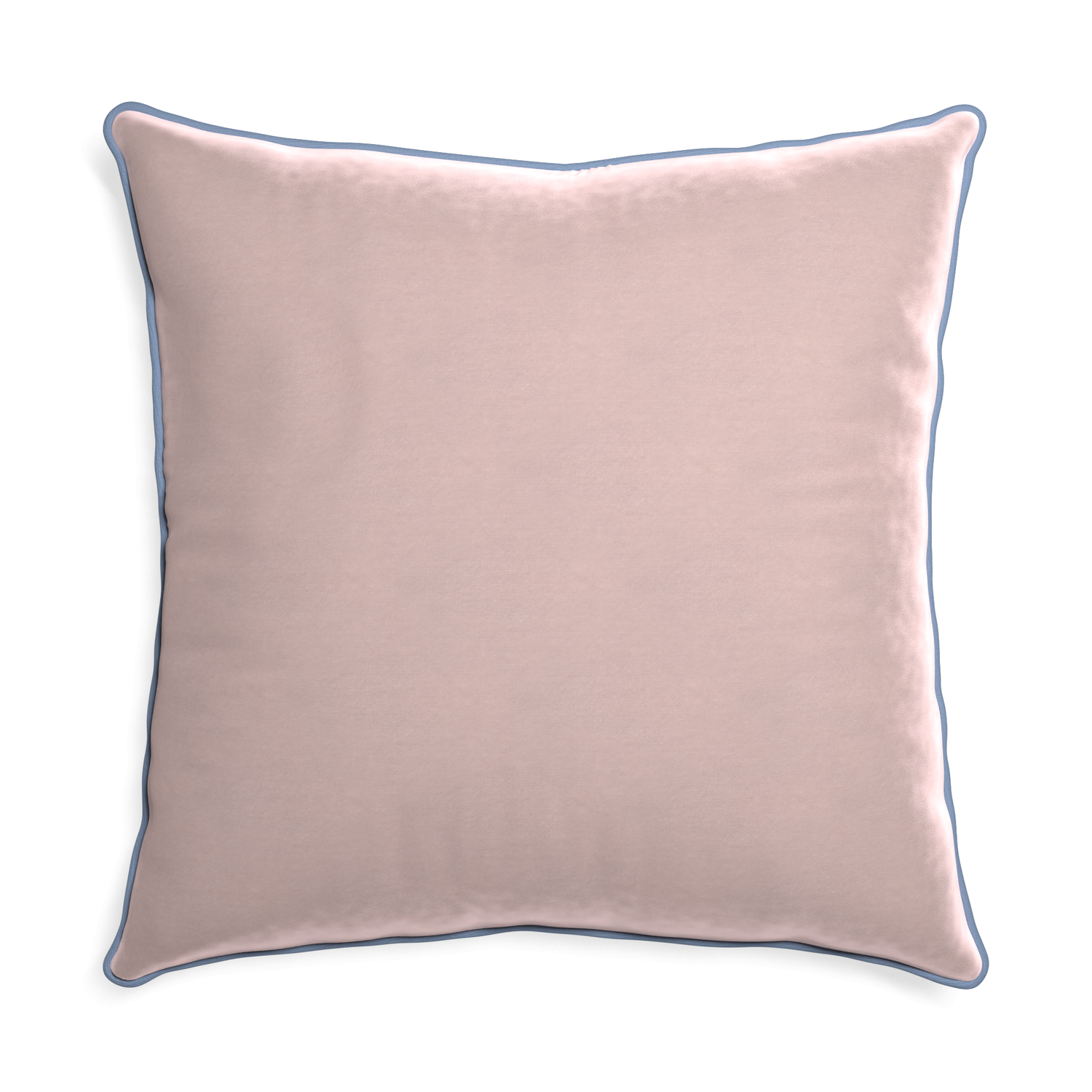 square light pink velvet pillow with sky blue piping