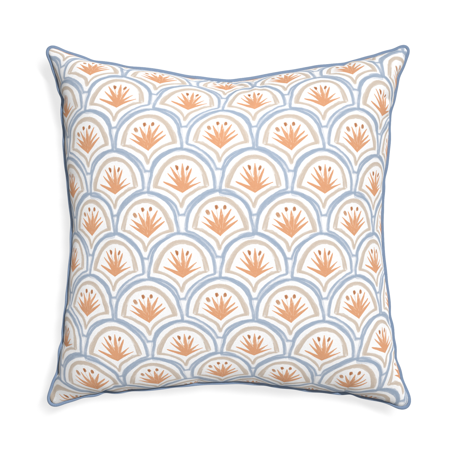 Euro-sham thatcher apricot custom pillow with sky piping on white background