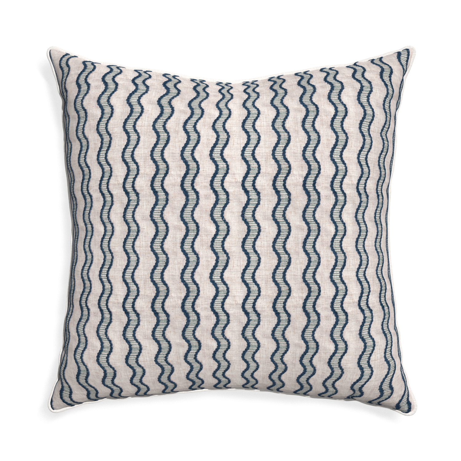 Euro-sham beatrice custom embroidered wavepillow with snow piping on white background