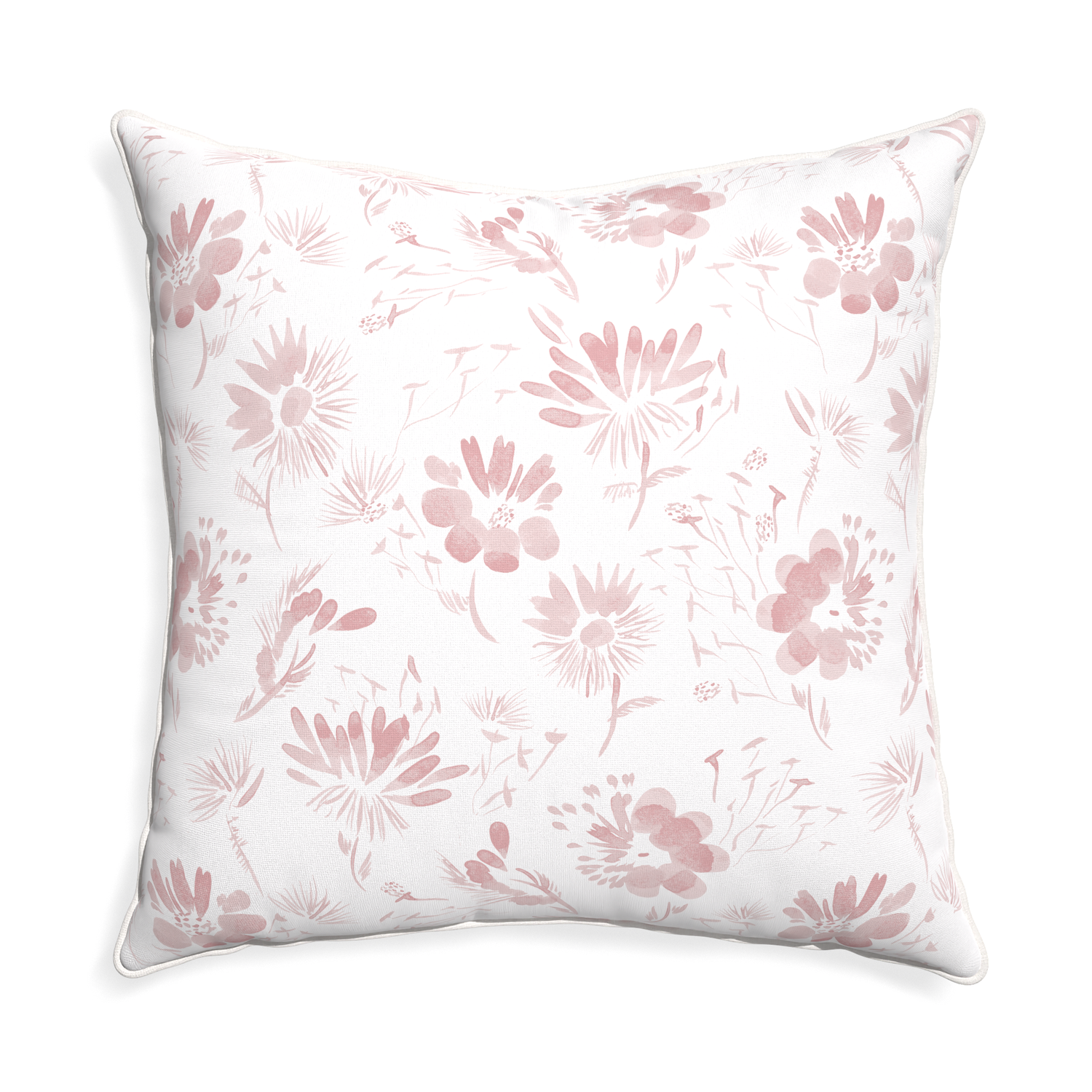 Euro-sham blake custom pink floralpillow with snow piping on white background