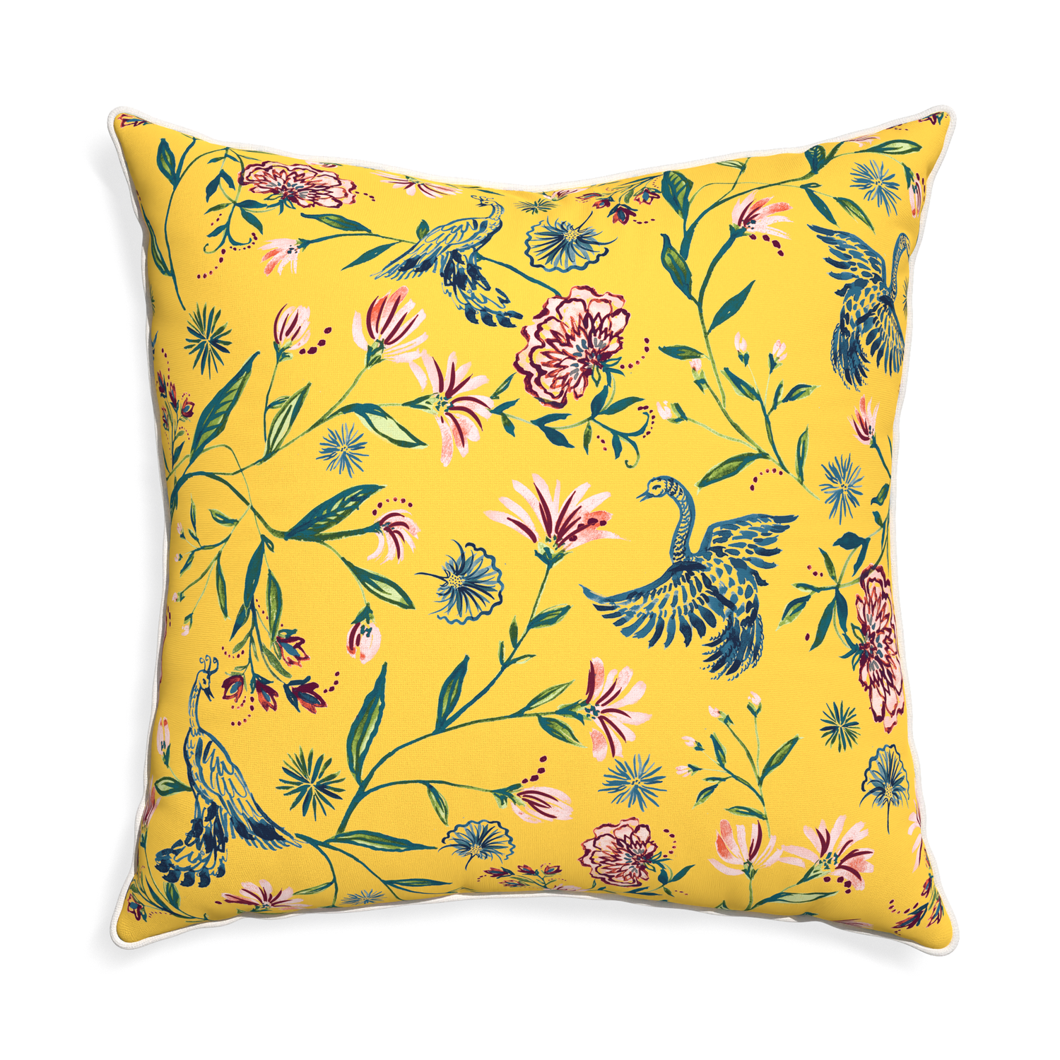Euro-sham daphne canary custom pillow with snow piping on white background