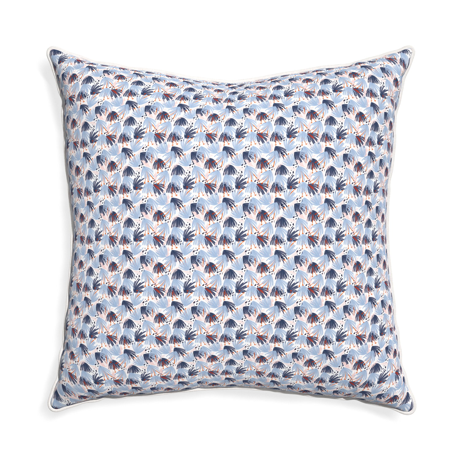 Euro-sham eden blue custom pillow with snow piping on white background