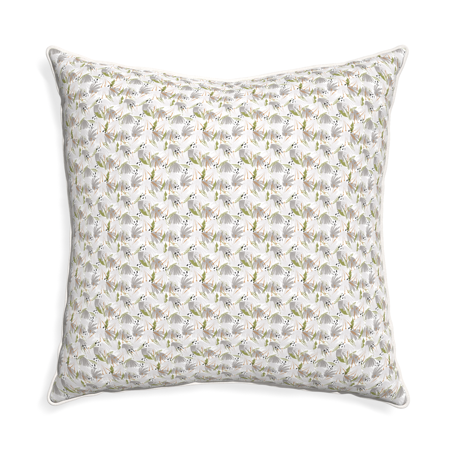 Euro-sham eden grey custom pillow with snow piping on white background