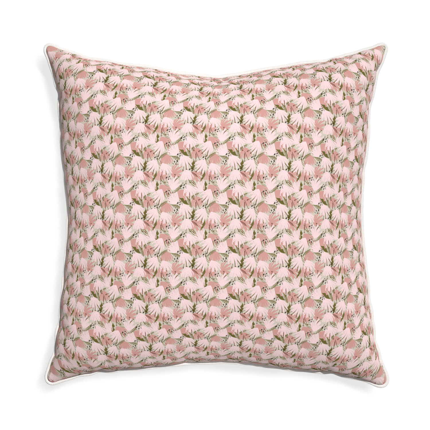 Euro-sham eden pink custom pink floralpillow with snow piping on white background