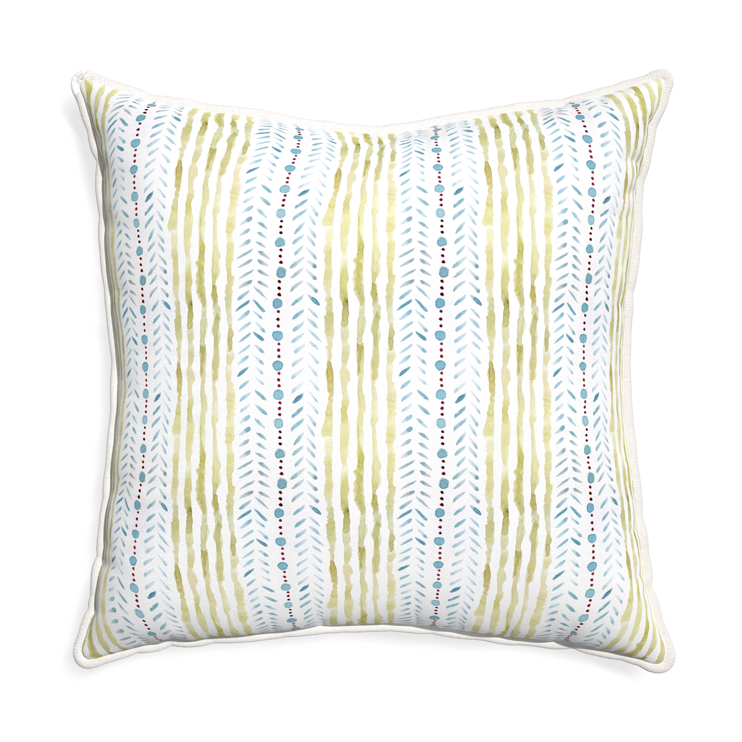 Euro-sham julia custom blue & green stripedpillow with snow piping on white background
