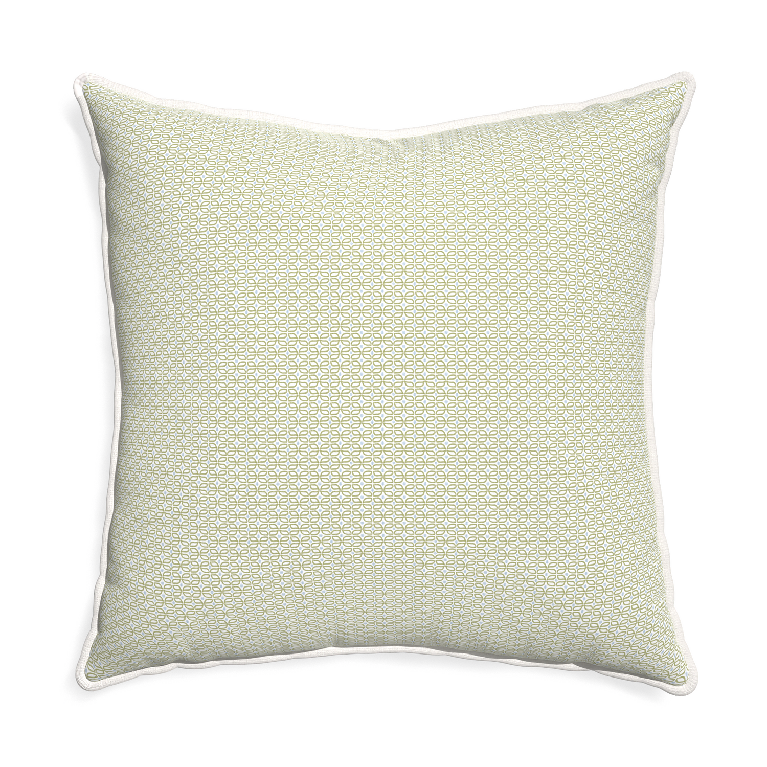Euro-sham loomi moss custom moss green geometricpillow with snow piping on white background