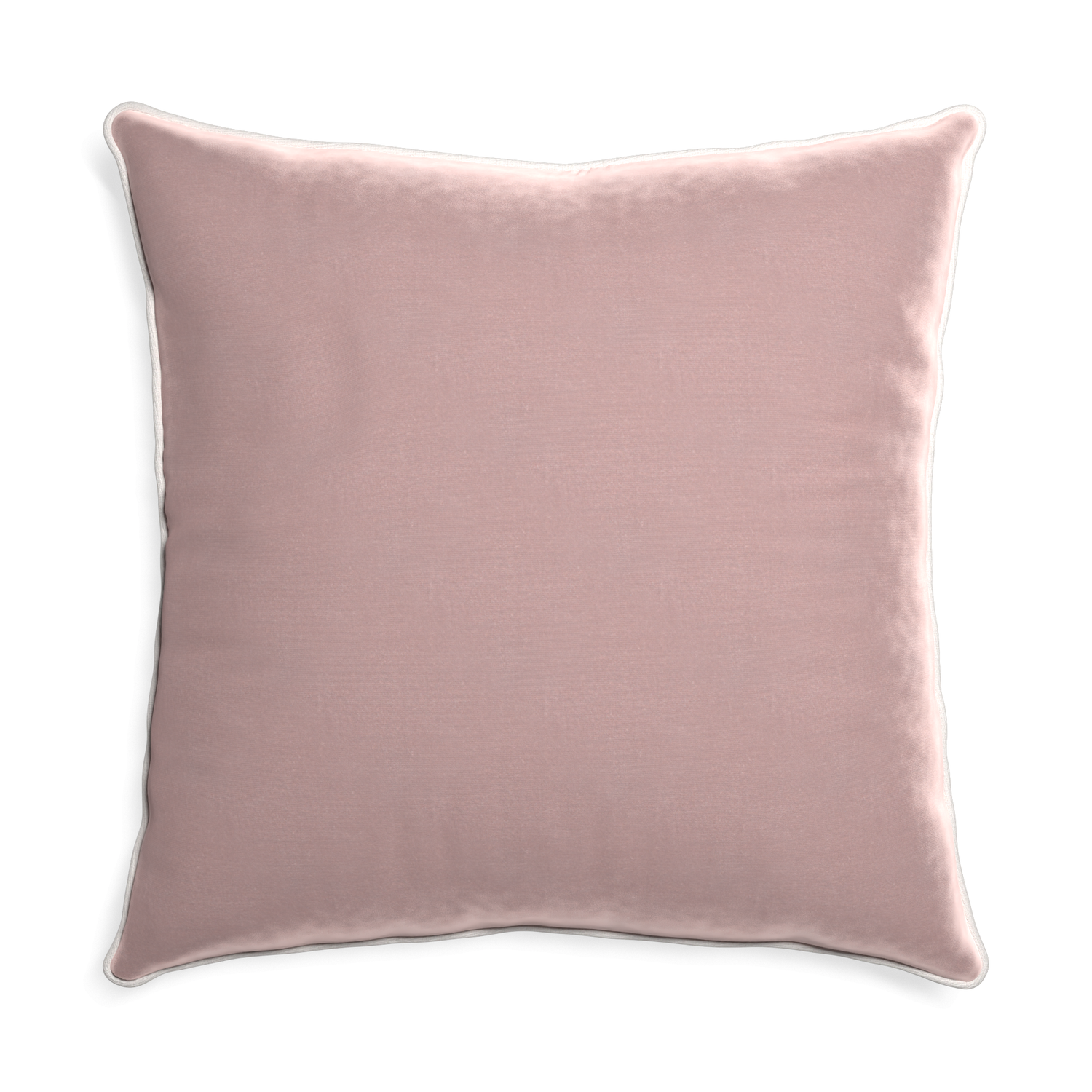 Euro-sham mauve velvet custom pillow with snow piping on white background