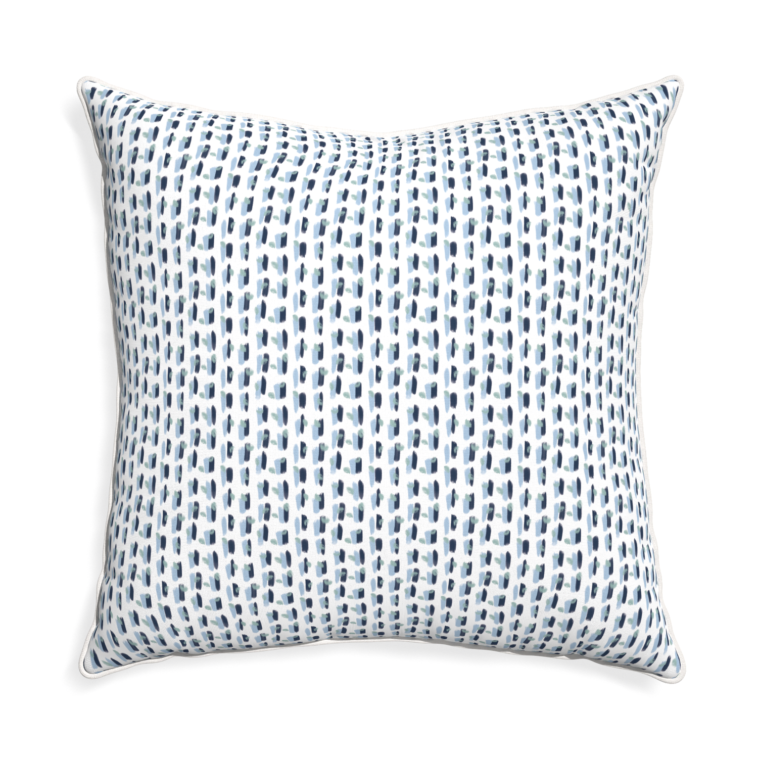 Euro-sham poppy blue custom pillow with snow piping on white background