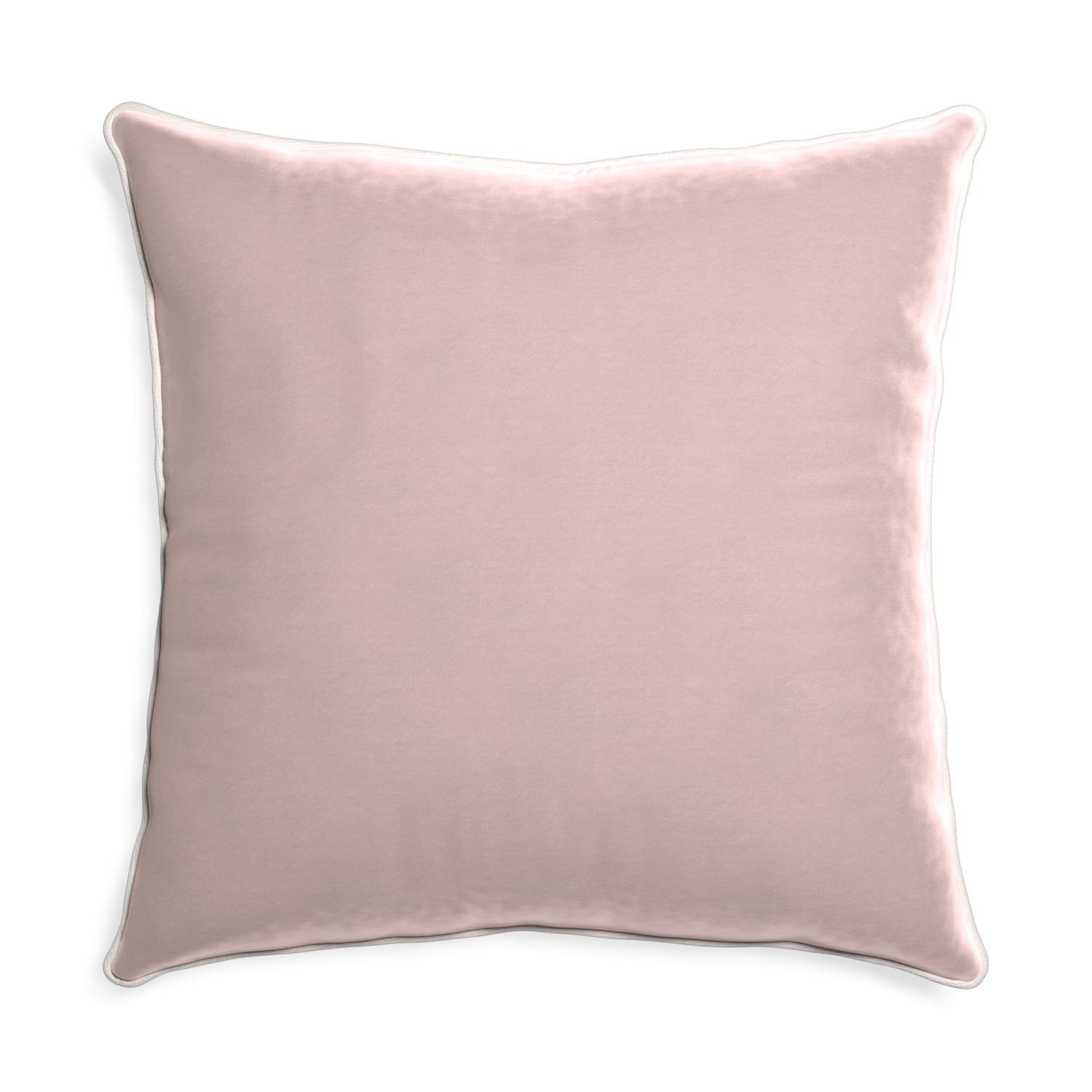 Euro-sham rose velvet custom pillow with snow piping on white background