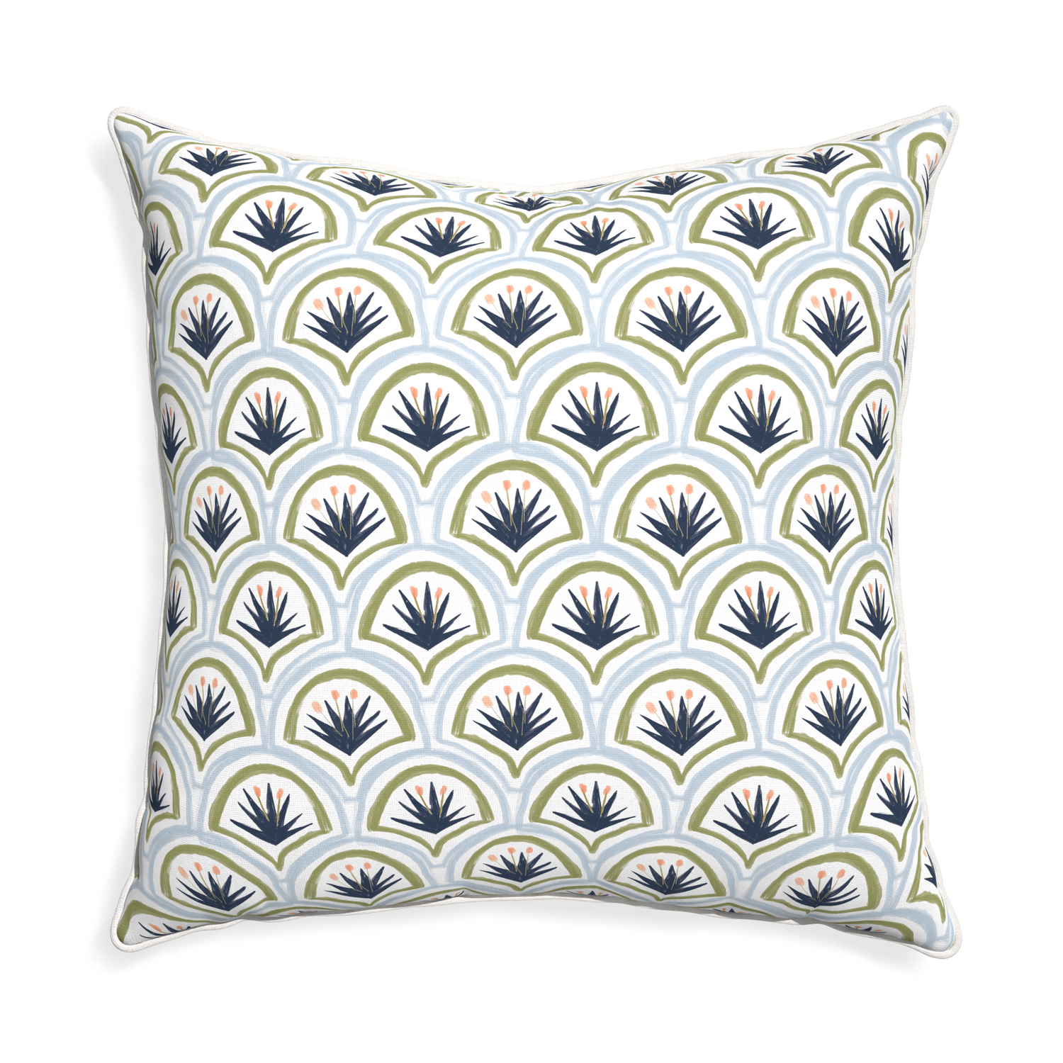 Euro-sham thatcher midnight custom art deco palm patternpillow with snow piping on white background