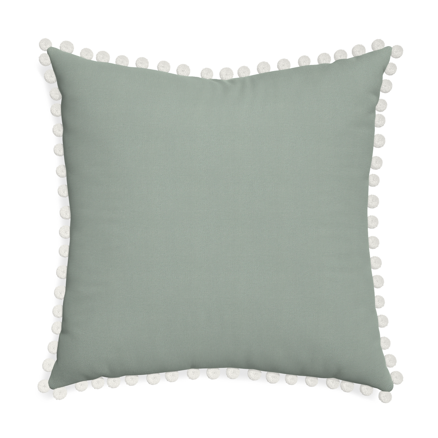 Euro-sham sage custom pillow with snow pom pom on white background