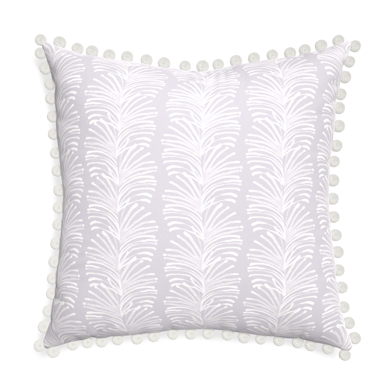 Euro-sham emma lavender custom pillow with snow pom pom on white background