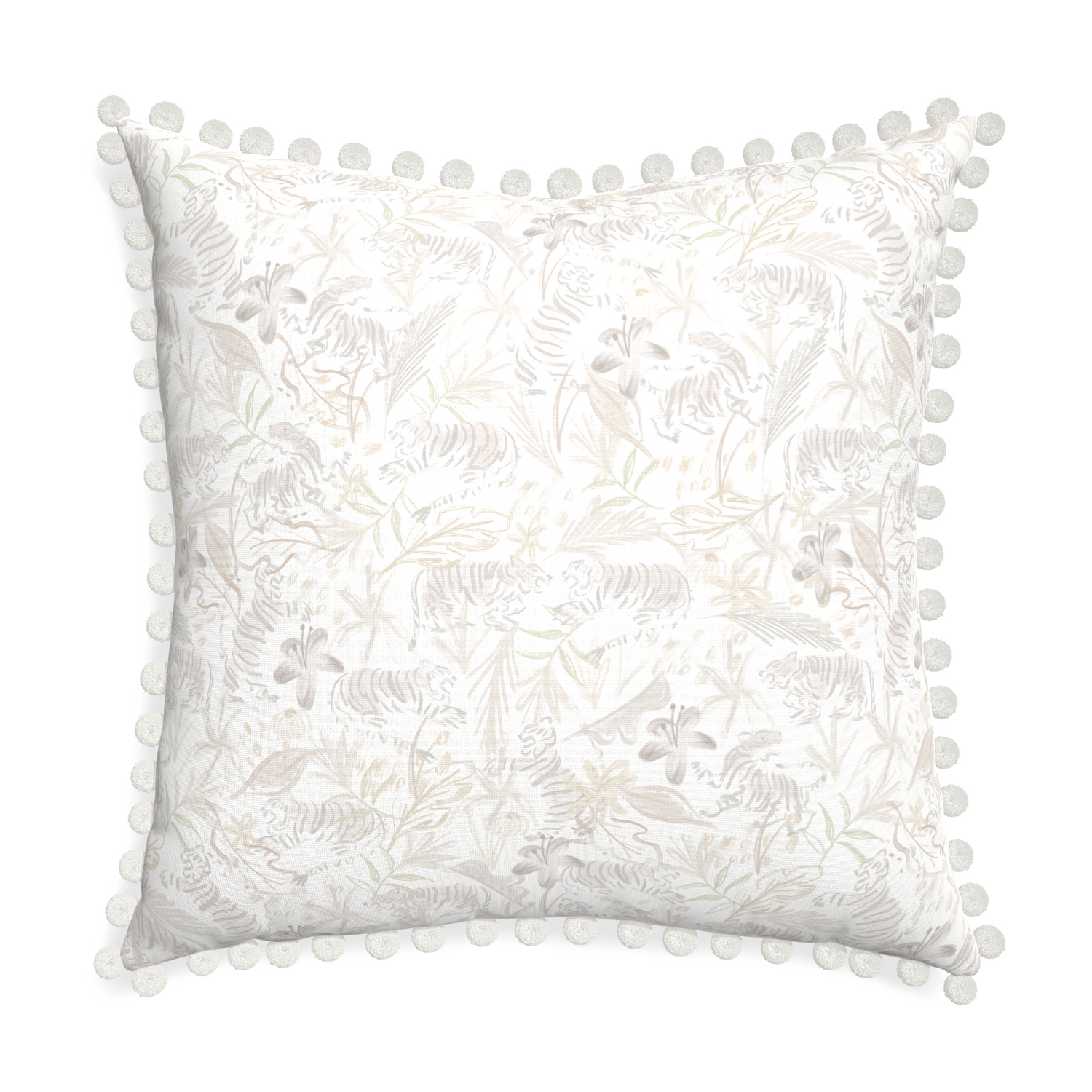 Euro-sham frida sand custom pillow with snow pom pom on white background