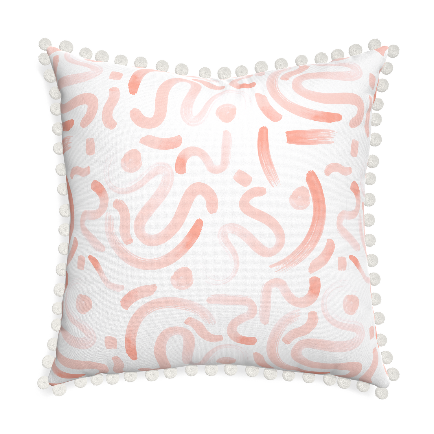 Euro-sham hockney pink custom pillow with snow pom pom on white background
