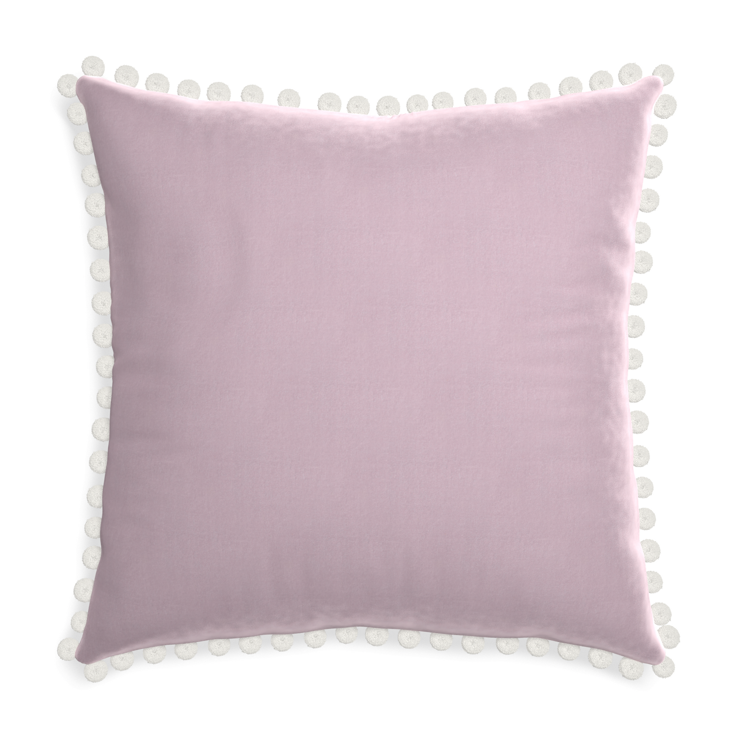 Euro-sham lilac velvet custom pillow with snow pom pom on white background