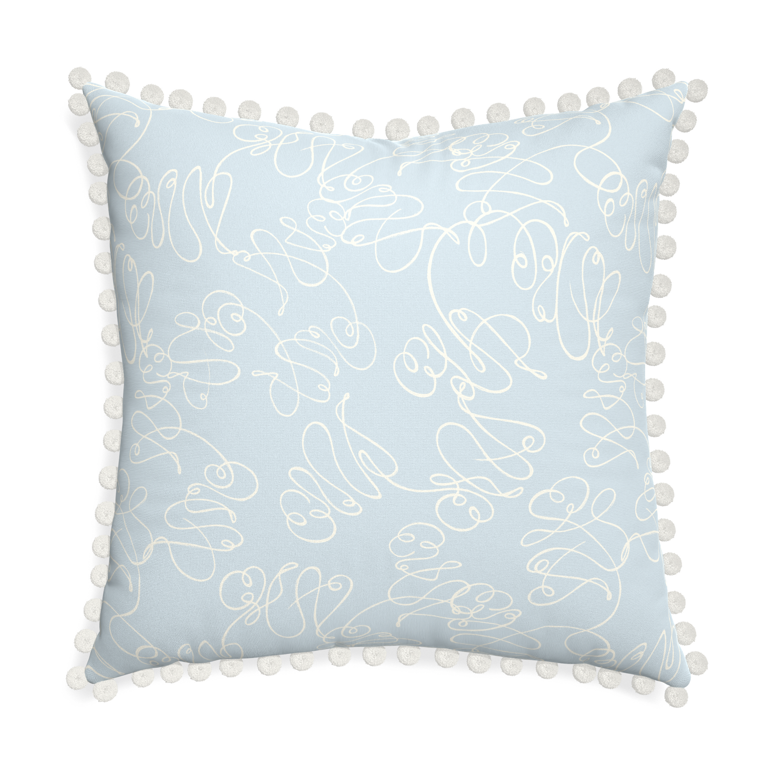 Euro-sham mirabella custom pillow with snow pom pom on white background
