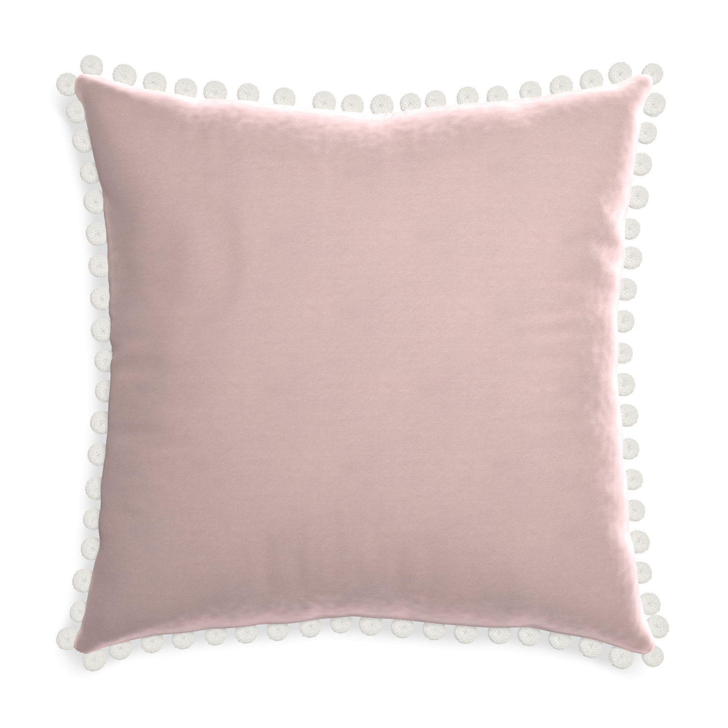 Euro-sham rose velvet custom pillow with snow pom pom on white background