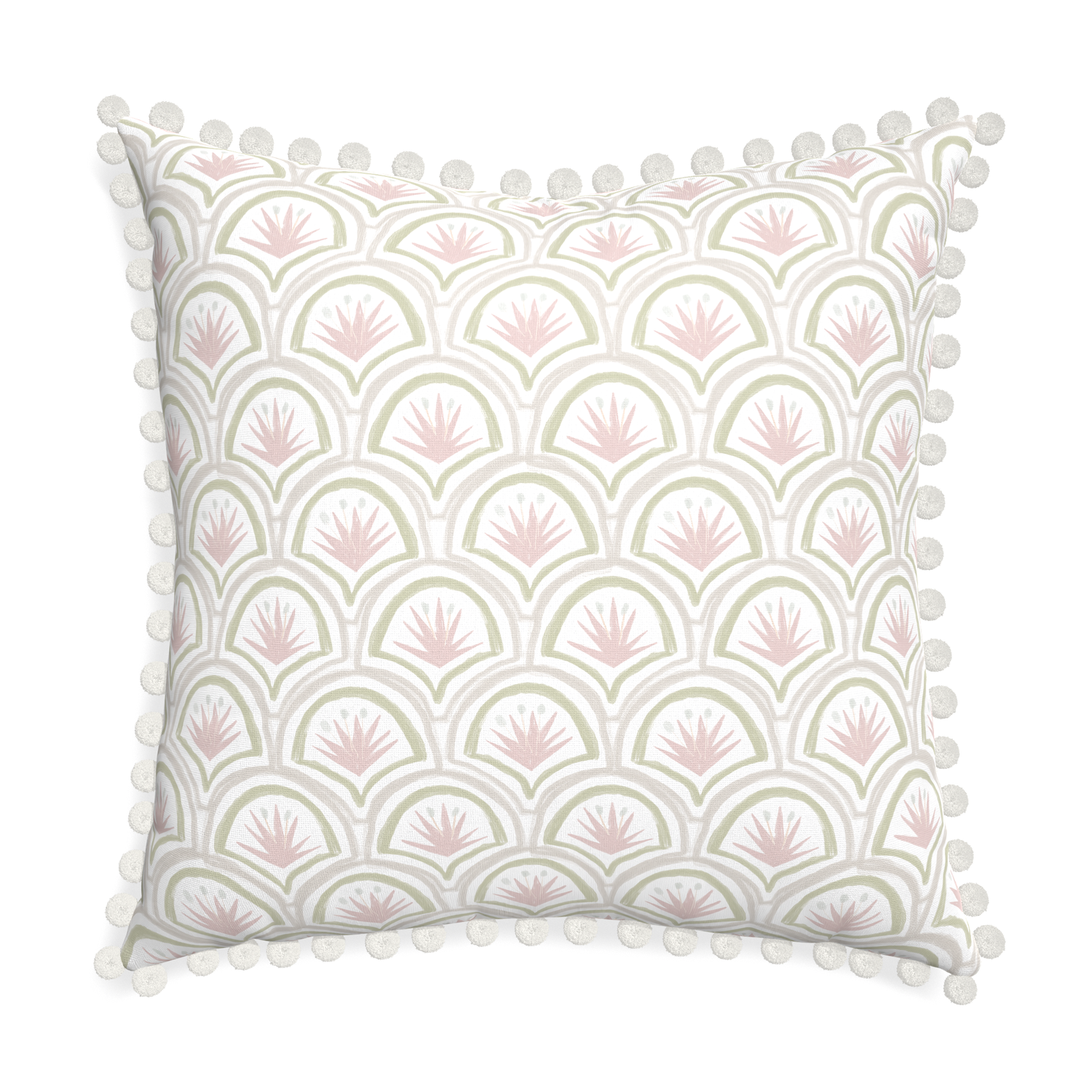 Euro-sham thatcher rose custom pink & green palmpillow with snow pom pom on white background