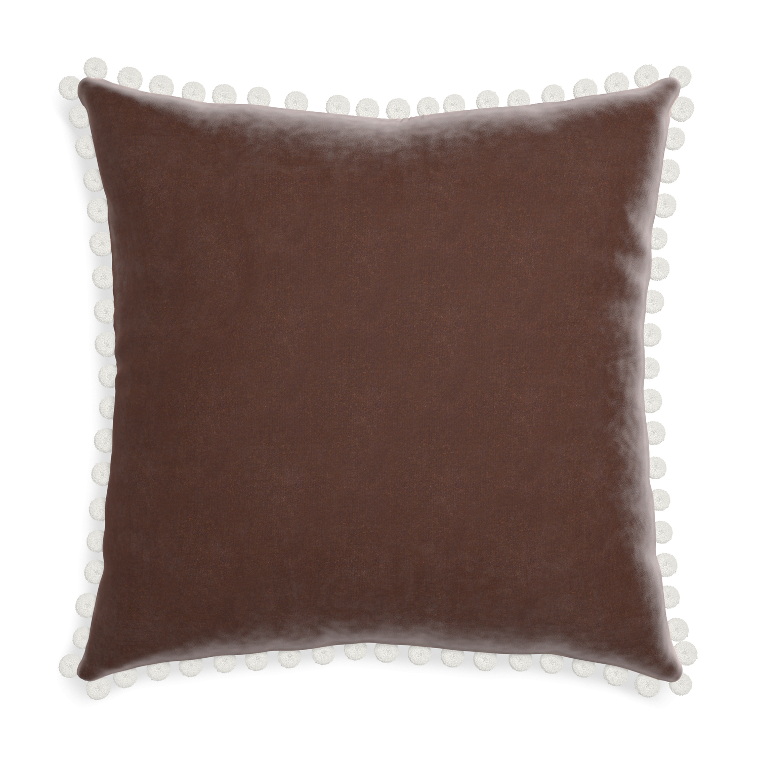 Euro-sham walnut velvet custom pillow with snow pom pom on white background