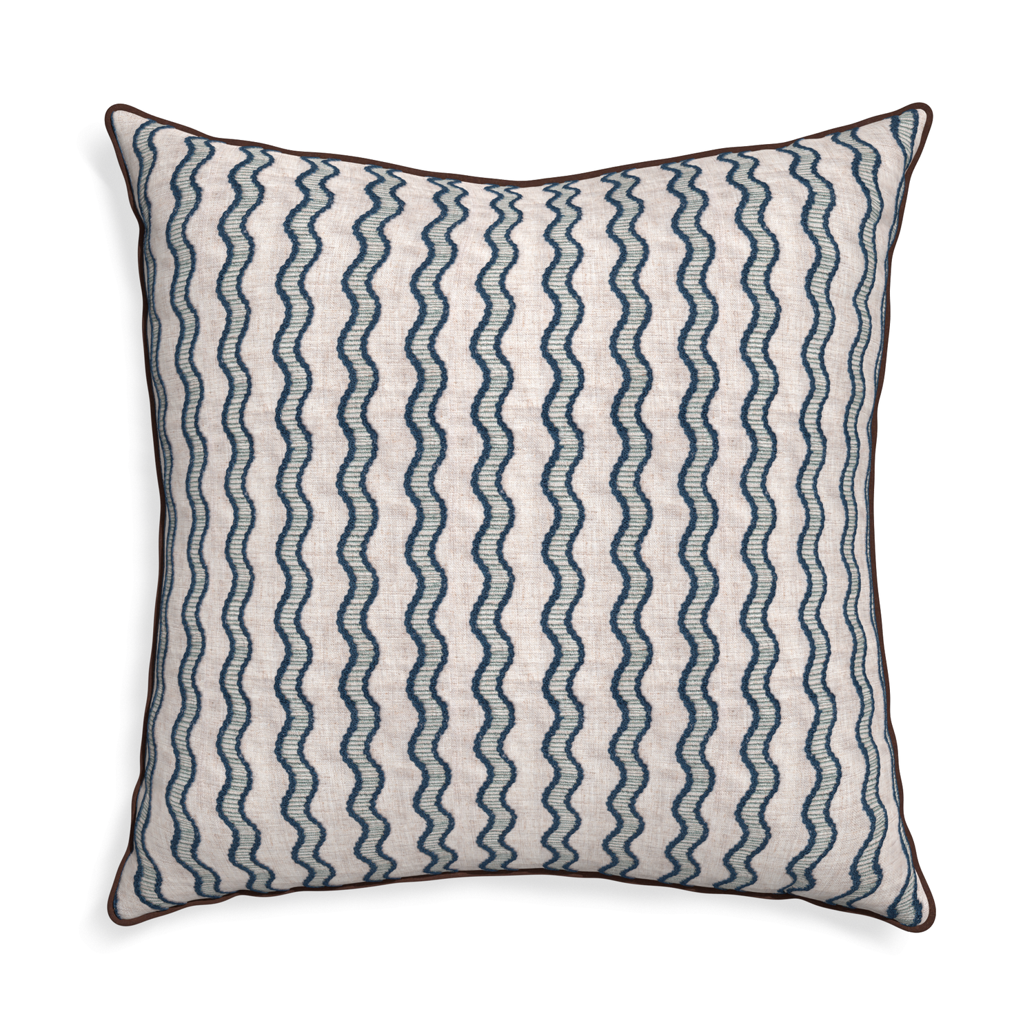 Euro-sham beatrice custom embroidered wavepillow with w piping on white background