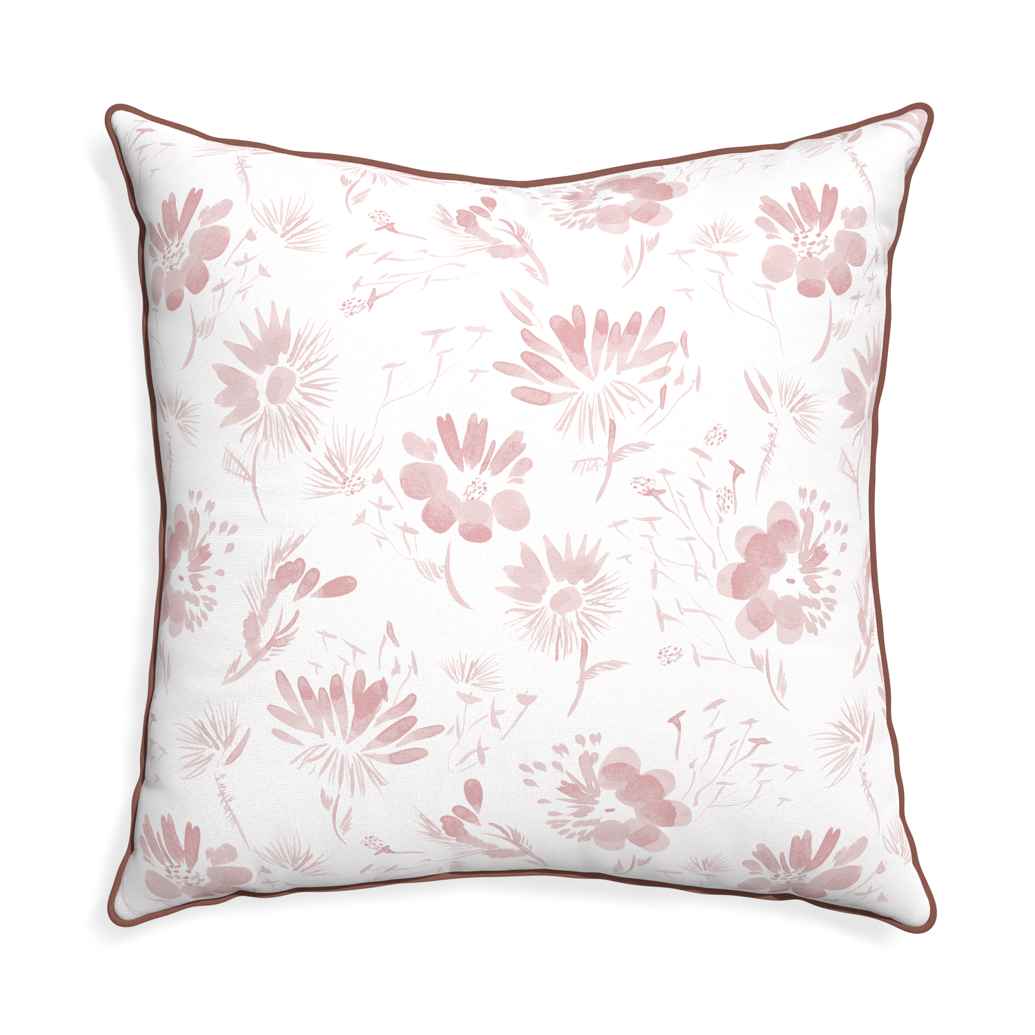Euro-sham blake custom pink floralpillow with w piping on white background
