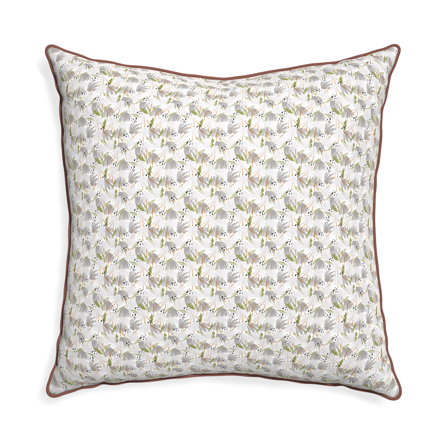 Euro-sham eden grey custom pillow with w piping on white background