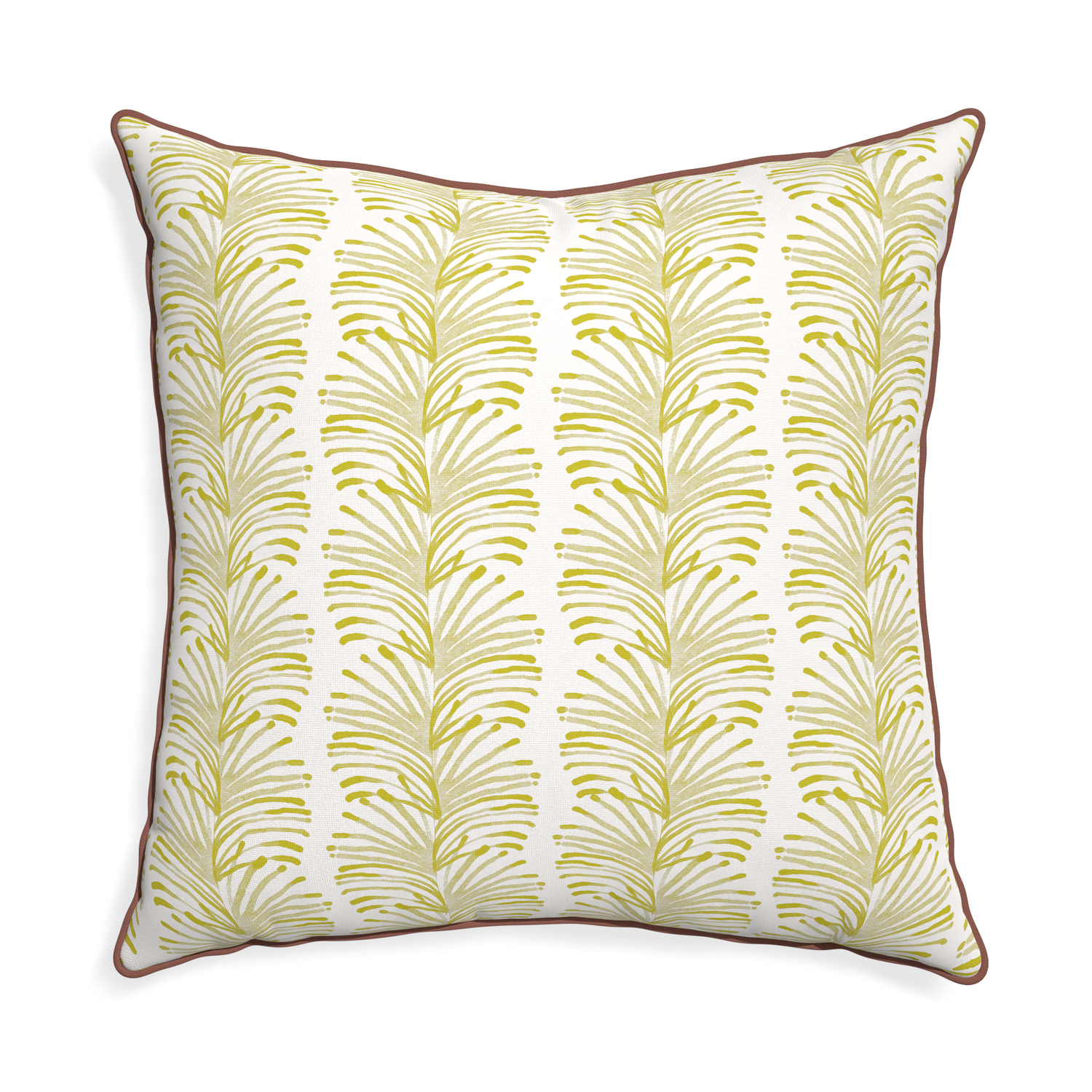 Euro-sham emma chartreuse custom pillow with w piping on white background