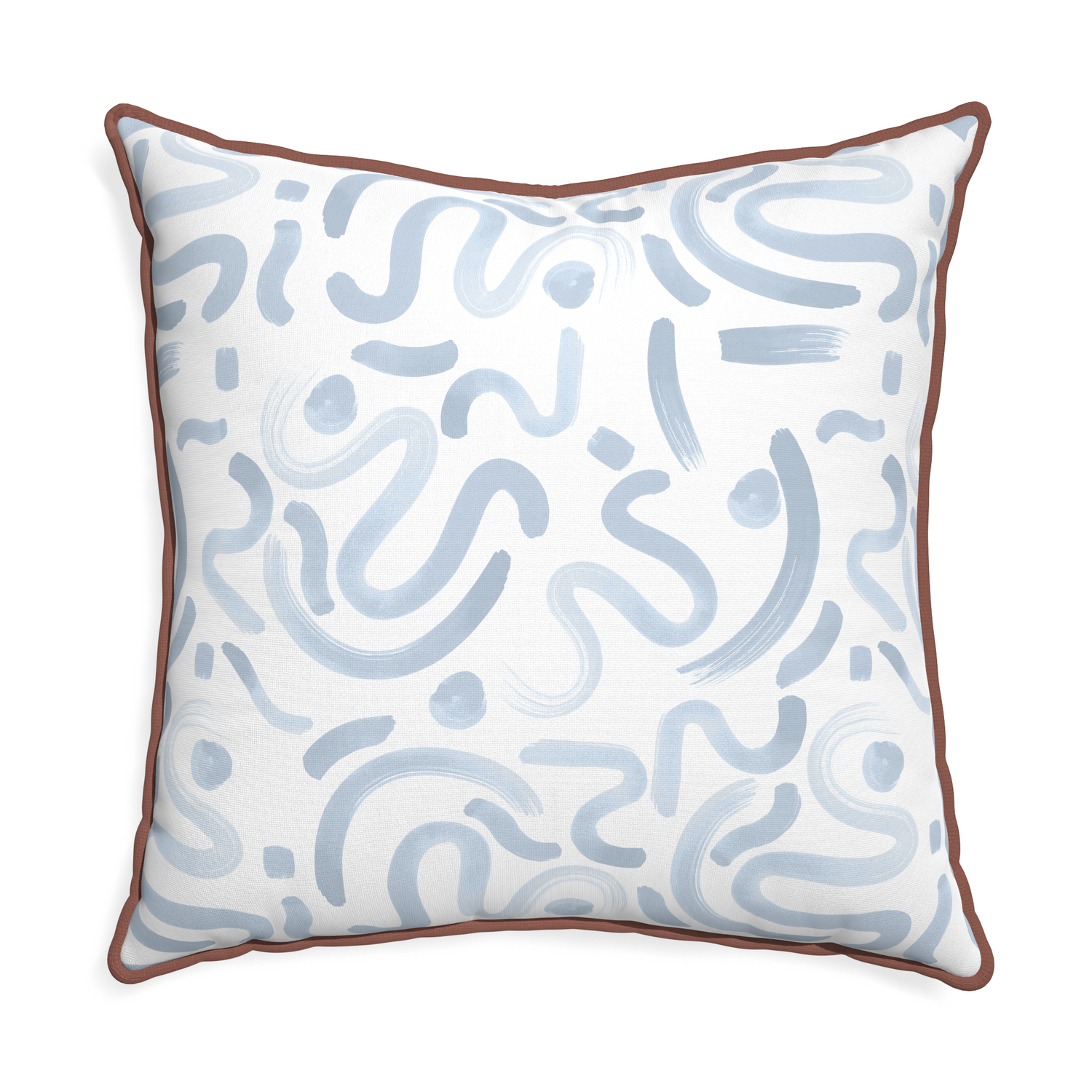 Euro-sham hockney sky custom pillow with w piping on white background