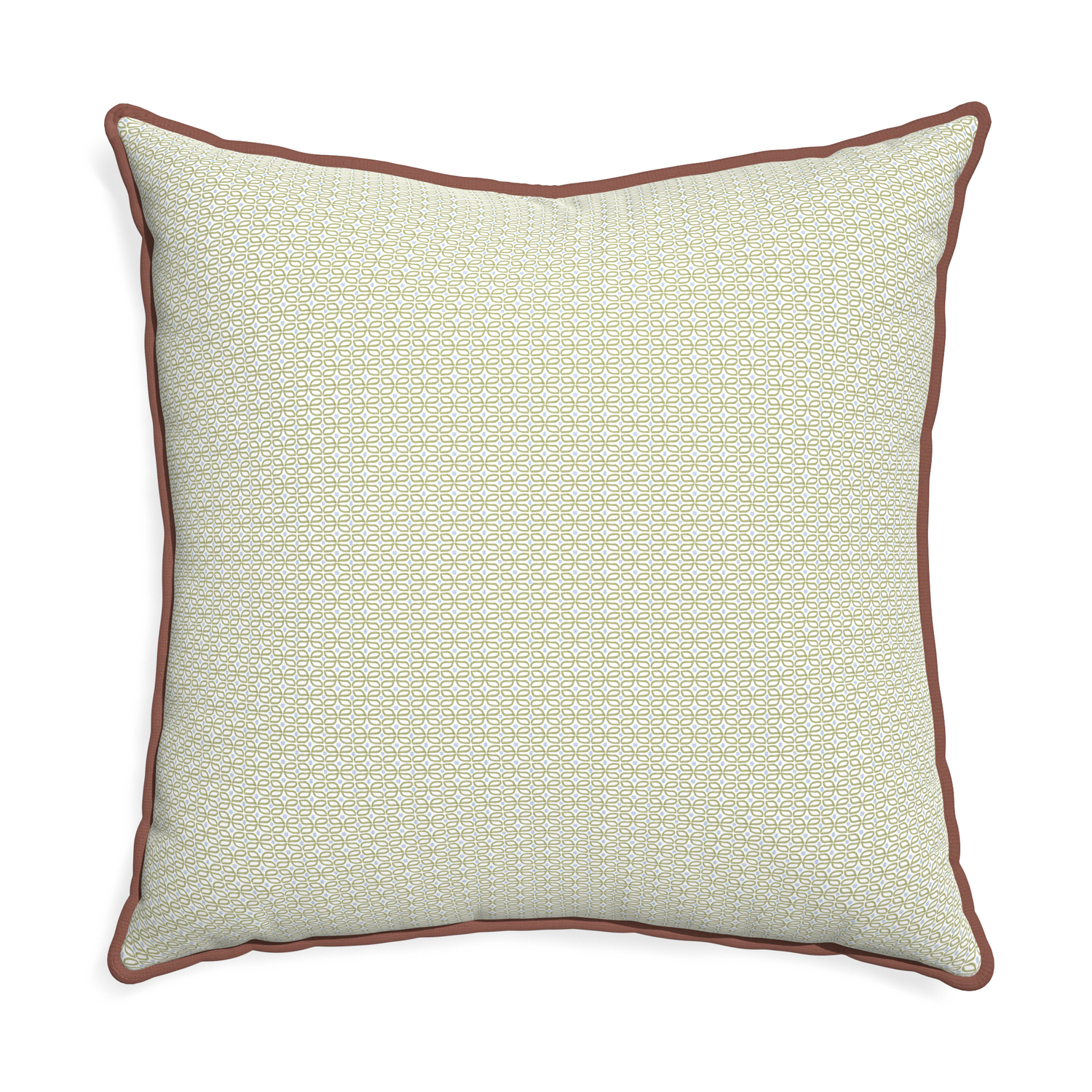 Euro-sham loomi moss custom moss green geometricpillow with w piping on white background