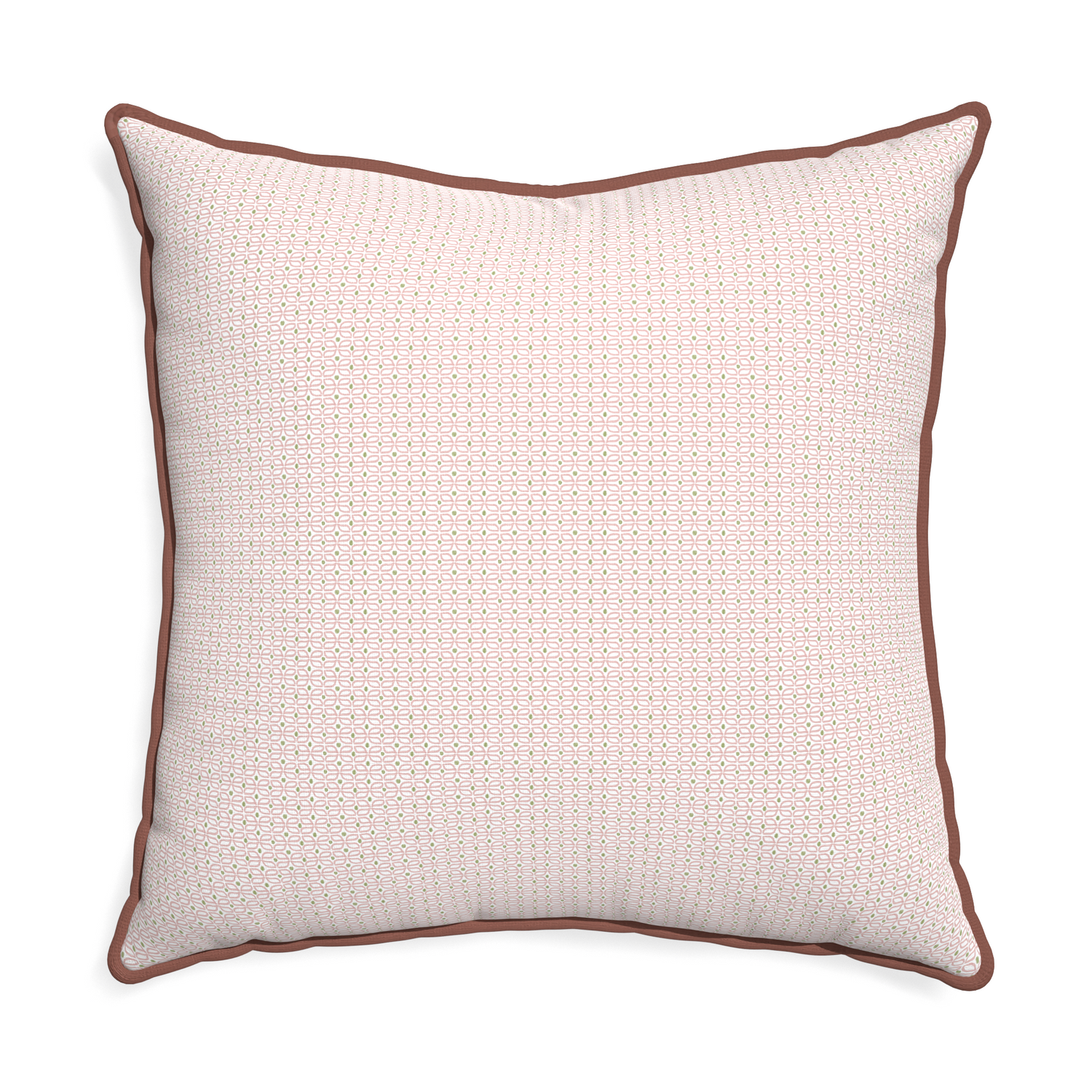 Euro-sham loomi pink custom pillow with w piping on white background