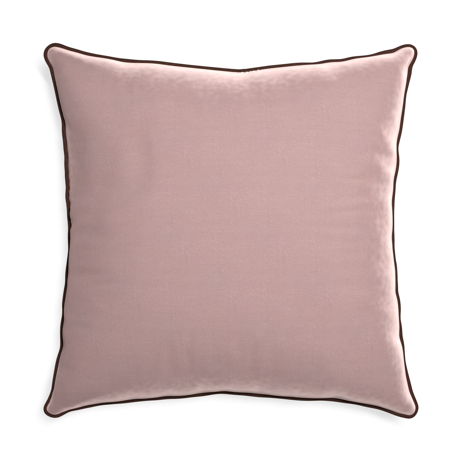 square mauve velvet pillow with brown piping