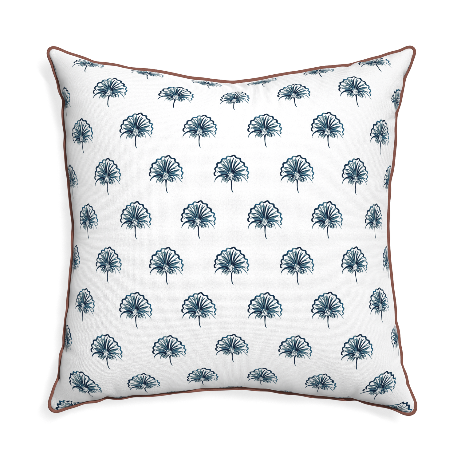 Euro-sham penelope midnight custom floral navypillow with w piping on white background
