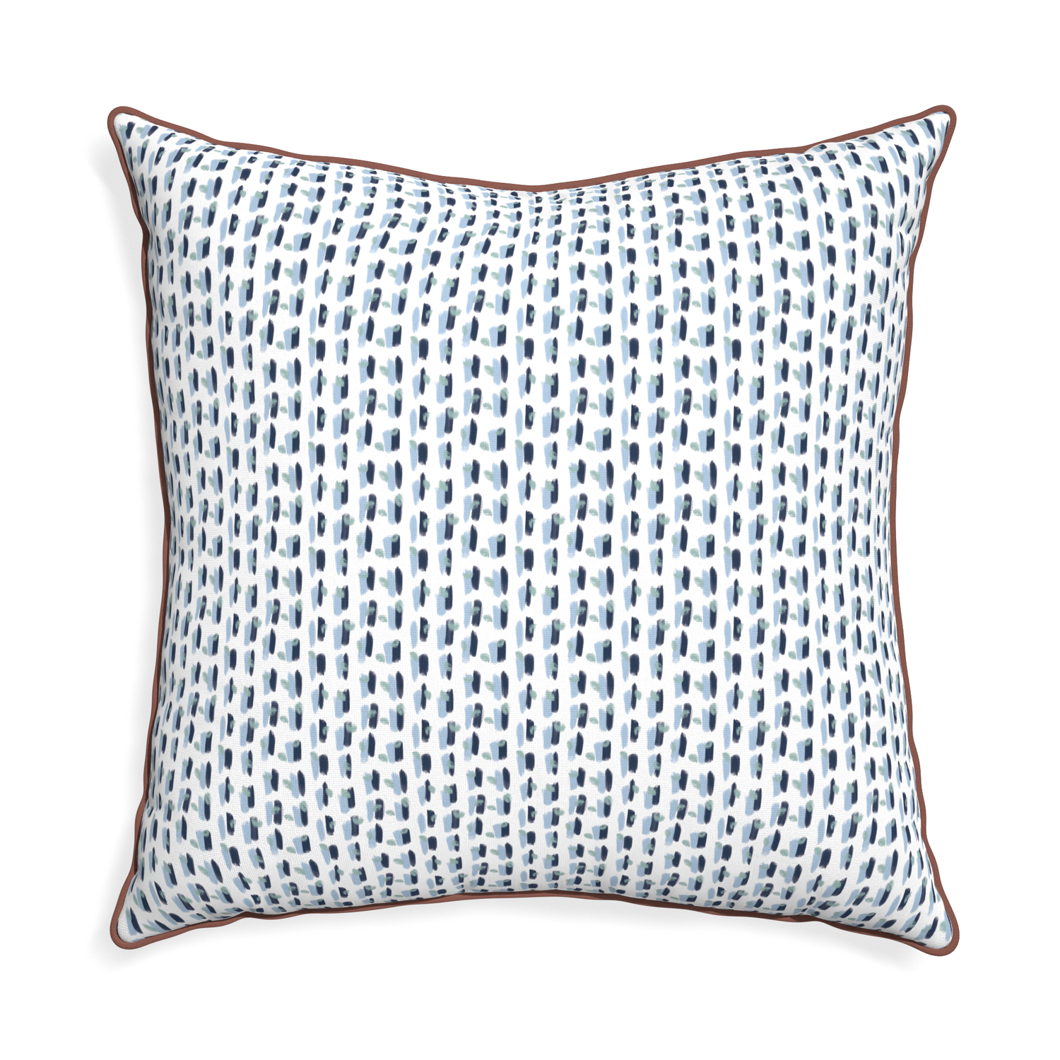 Euro-sham poppy blue custom pillow with w piping on white background