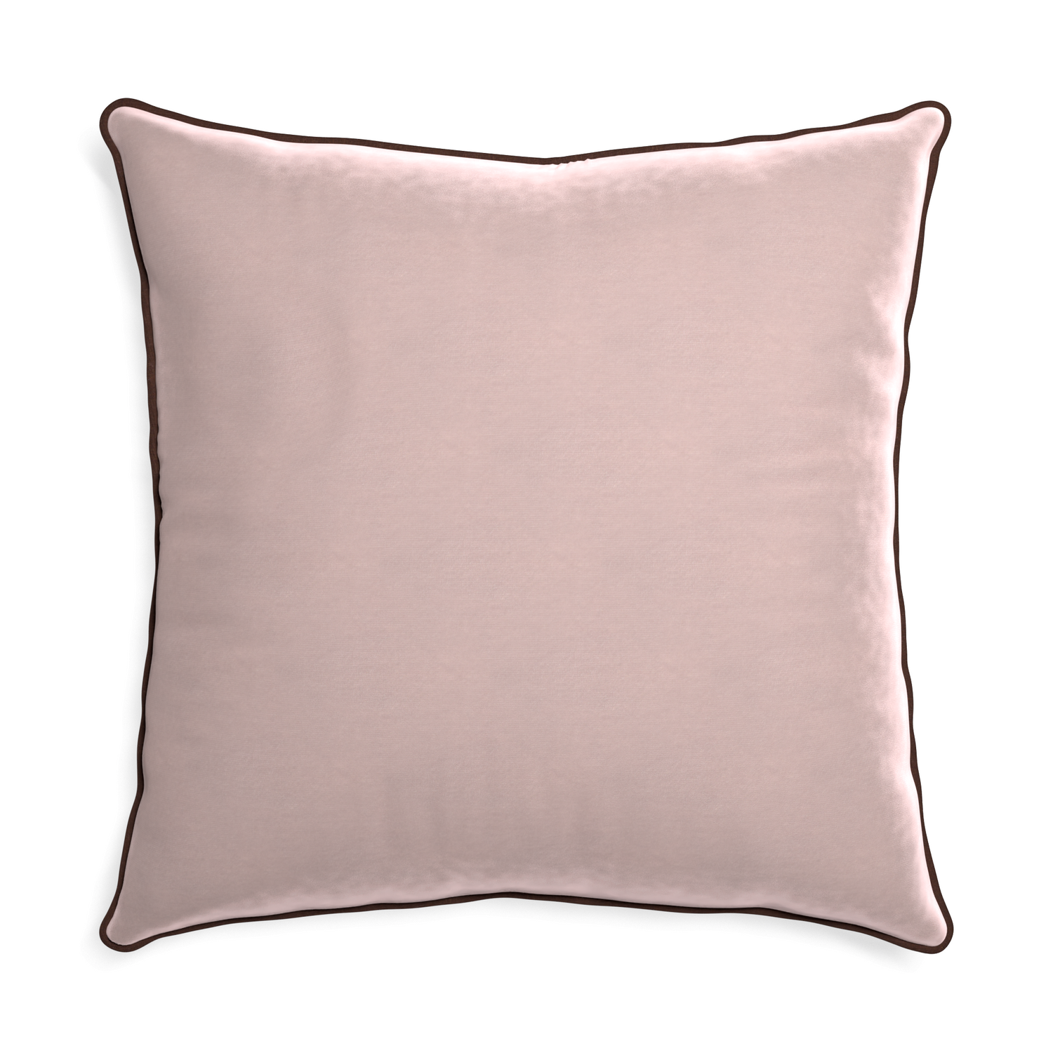Euro-sham rose velvet custom pillow with w piping on white background