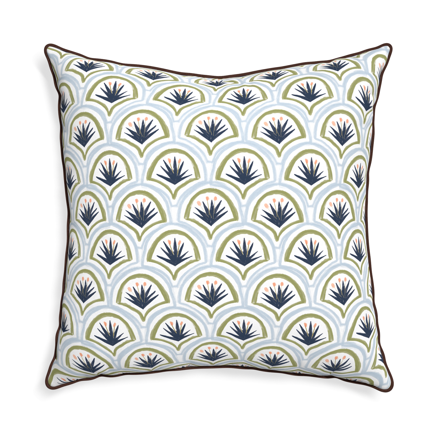 Euro-sham thatcher midnight custom art deco palm patternpillow with w piping on white background