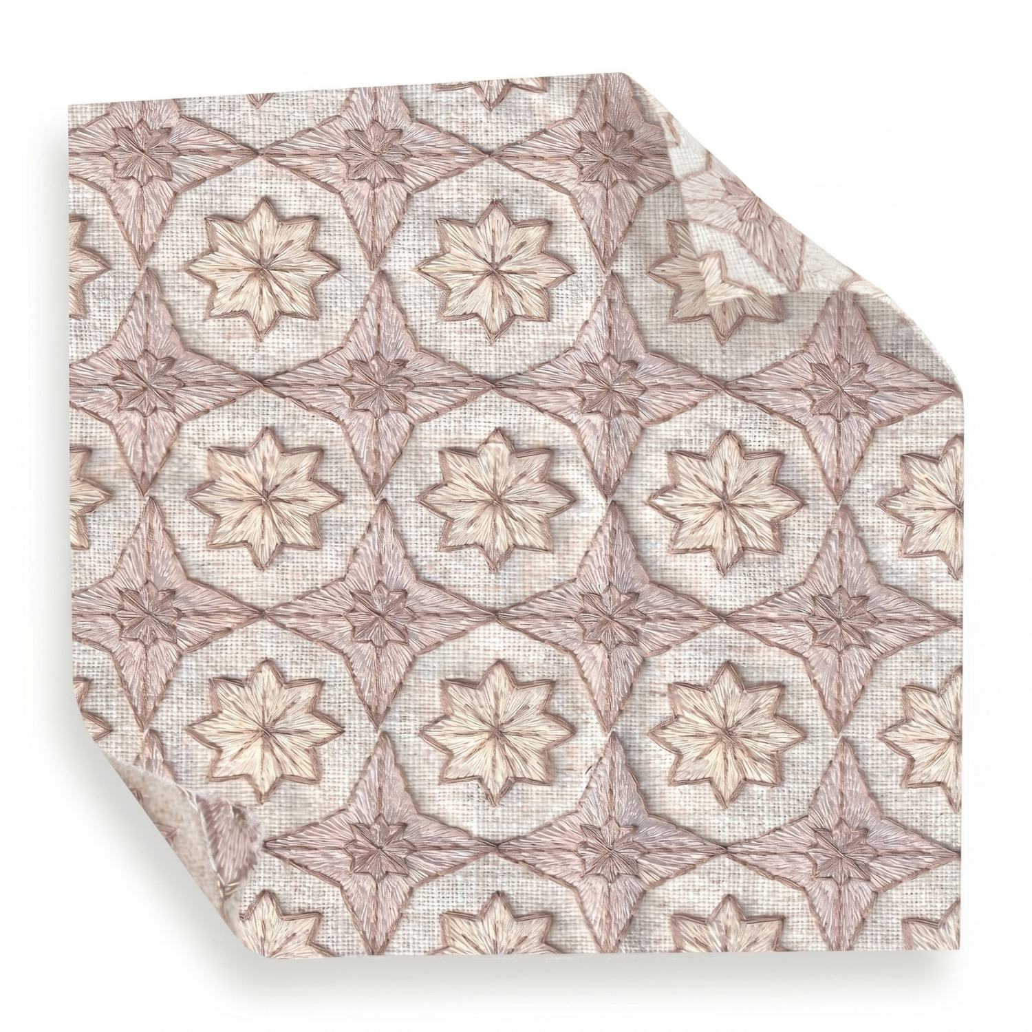 Hayes Almond (CMOL) fabric swatch with embroidered geometric floral pattern, made-to-order, short lead times, manufactured in the USA