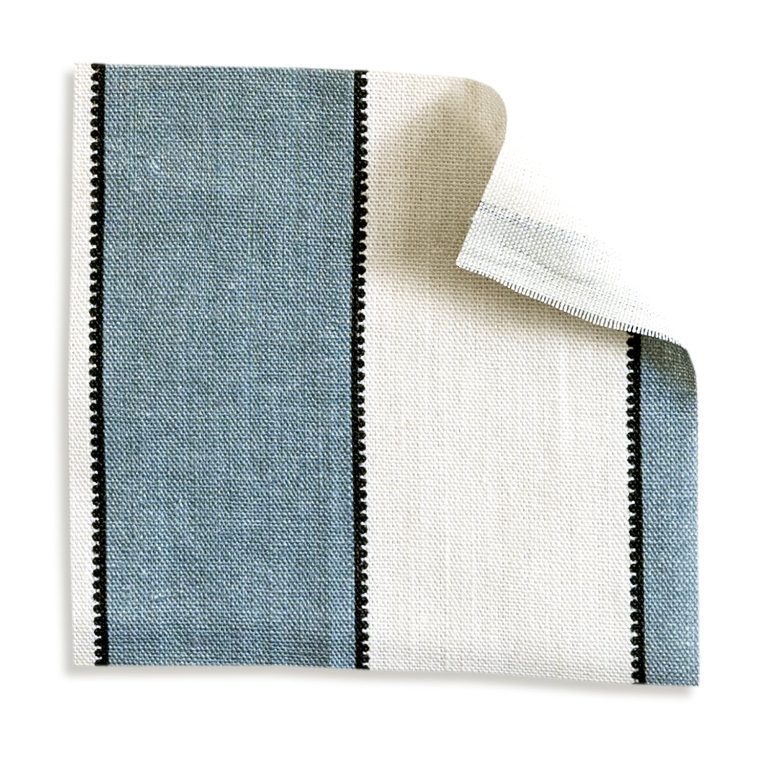 Florence Harbor fabric swatch in soft blue and cream stripes with subtle textured weave, ideal for custom upholstery projects