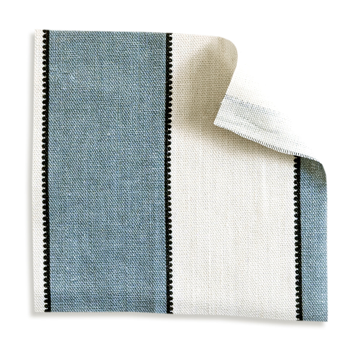 Florence Harbor fabric swatch in soft blue and cream stripes with subtle textured weave, ideal for custom upholstery projects