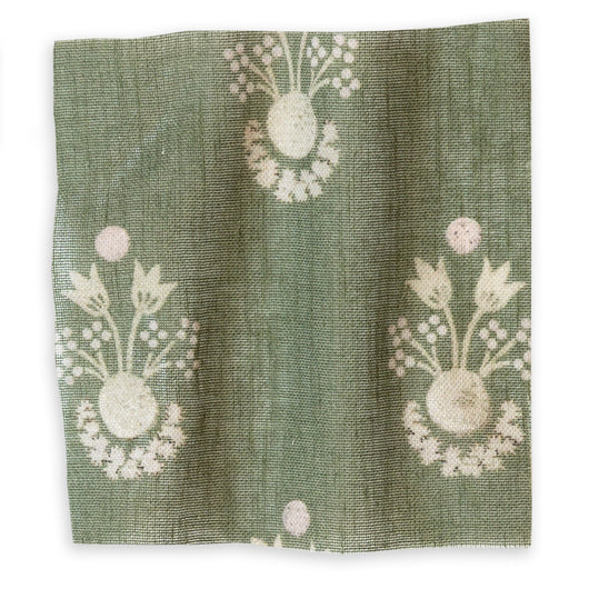 Lucie Olive fabric in muted green with white floral clusters, made-to-order, short lead times, manufactured in the USA quality