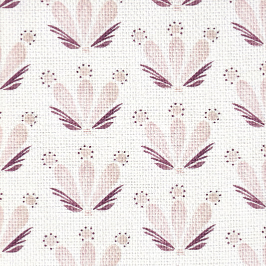 Pink & Burgundy Drop Repeat Floral Printed Grasscloth wallpaper swatch