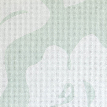 close up of green and white floral grasscloth wallpaper