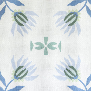 Blue & Green Floral Printed Grasscloth Wallpaper Swatch