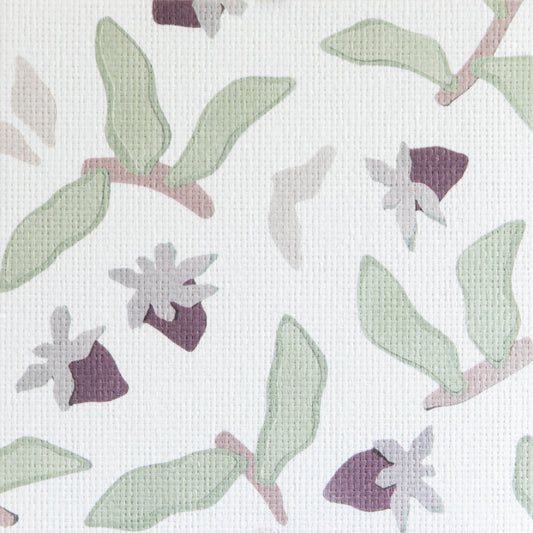 Plum Strawberry & Botanical Printed Grasscloth Wallpaper Swatch